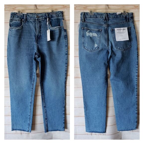 Good American Denim - Good American Good Vintage High Waist Distressed Denim Stretchy Jeans Frayed Hem